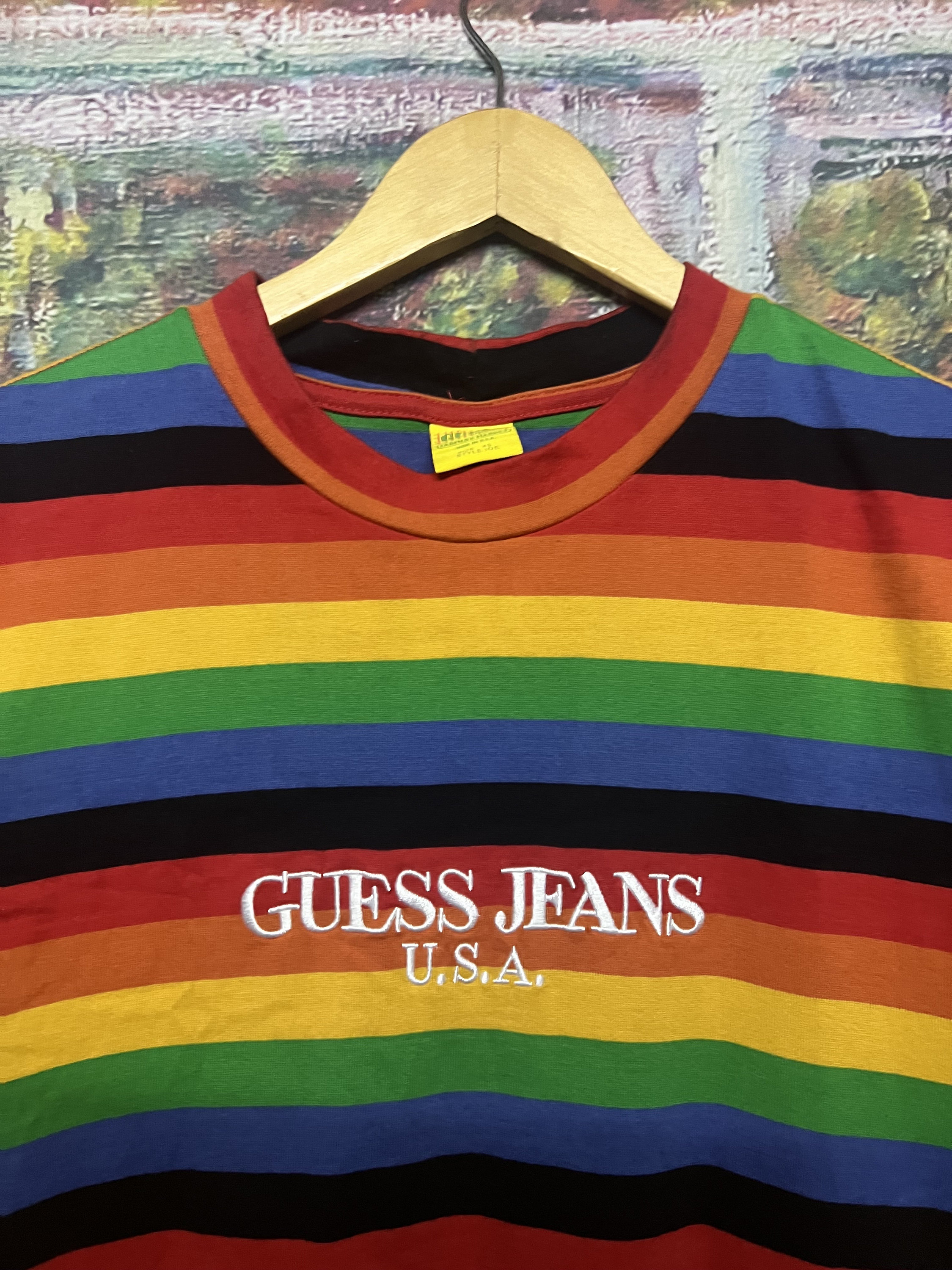 Guess rainbow striped shirt discount