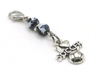 Soccer Charm Purse Charm Bag Charm Zipper Pull Keychain Handmade Sports Gift