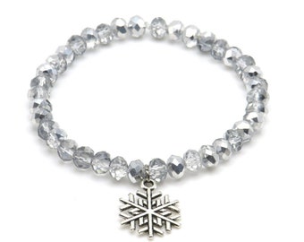 Snowflake Pendant Charm Elastic Stretch Bracelet Handmade Winter Jewelry