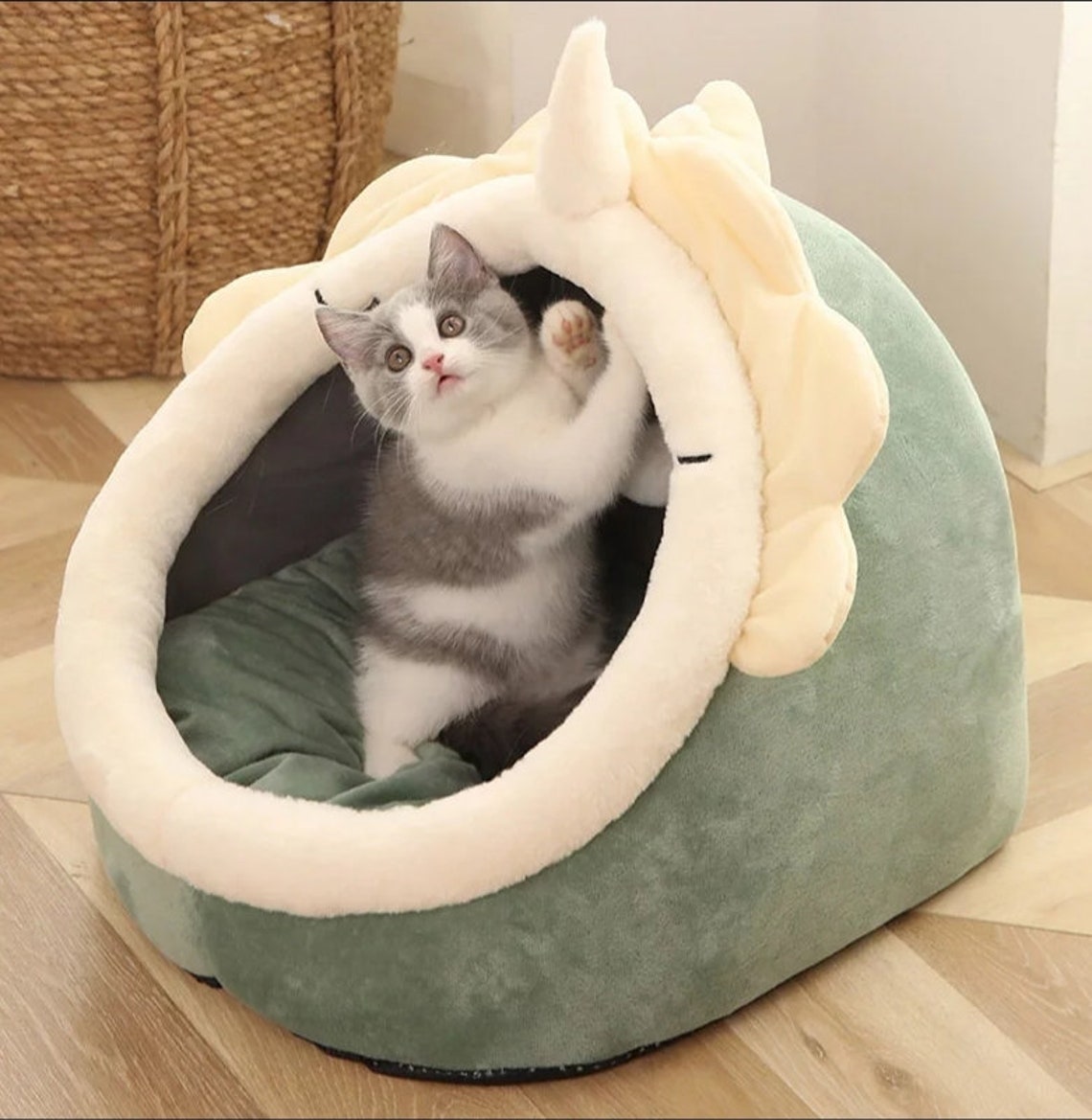Sweet Cat Bed Warm Pet Basket Cozy Kitten Lounger Cushion Cat Etsy