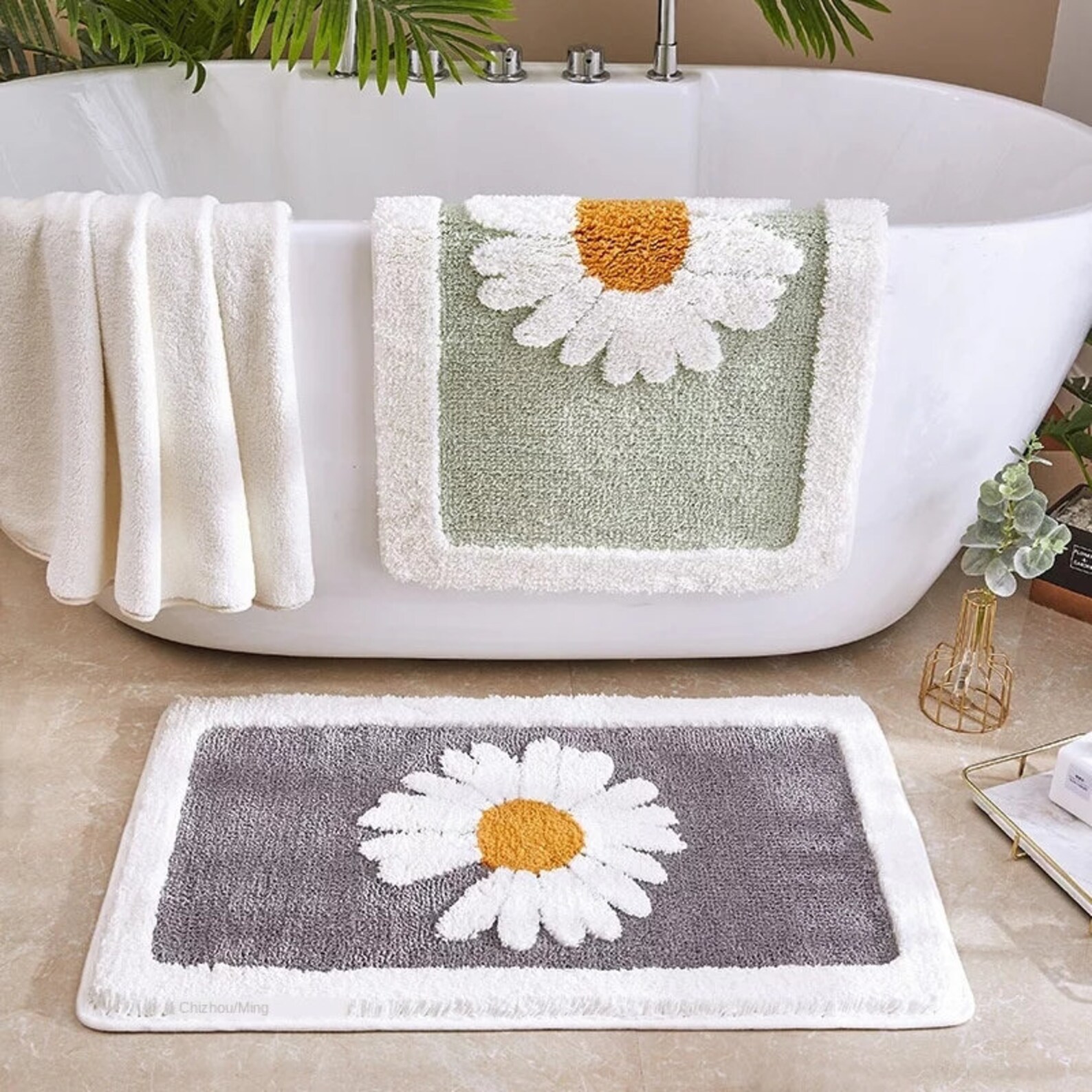 Bathroom door entrance mat daisy bath rug bathroom non slip Etsy