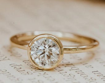 3ct Round Cut Solitaire Bezel Ring / Round Bezel Engagement Ring / Round Cut Simple Bezel Wedding Ring / Diamond Simulant CZ Ring, Gift Ring