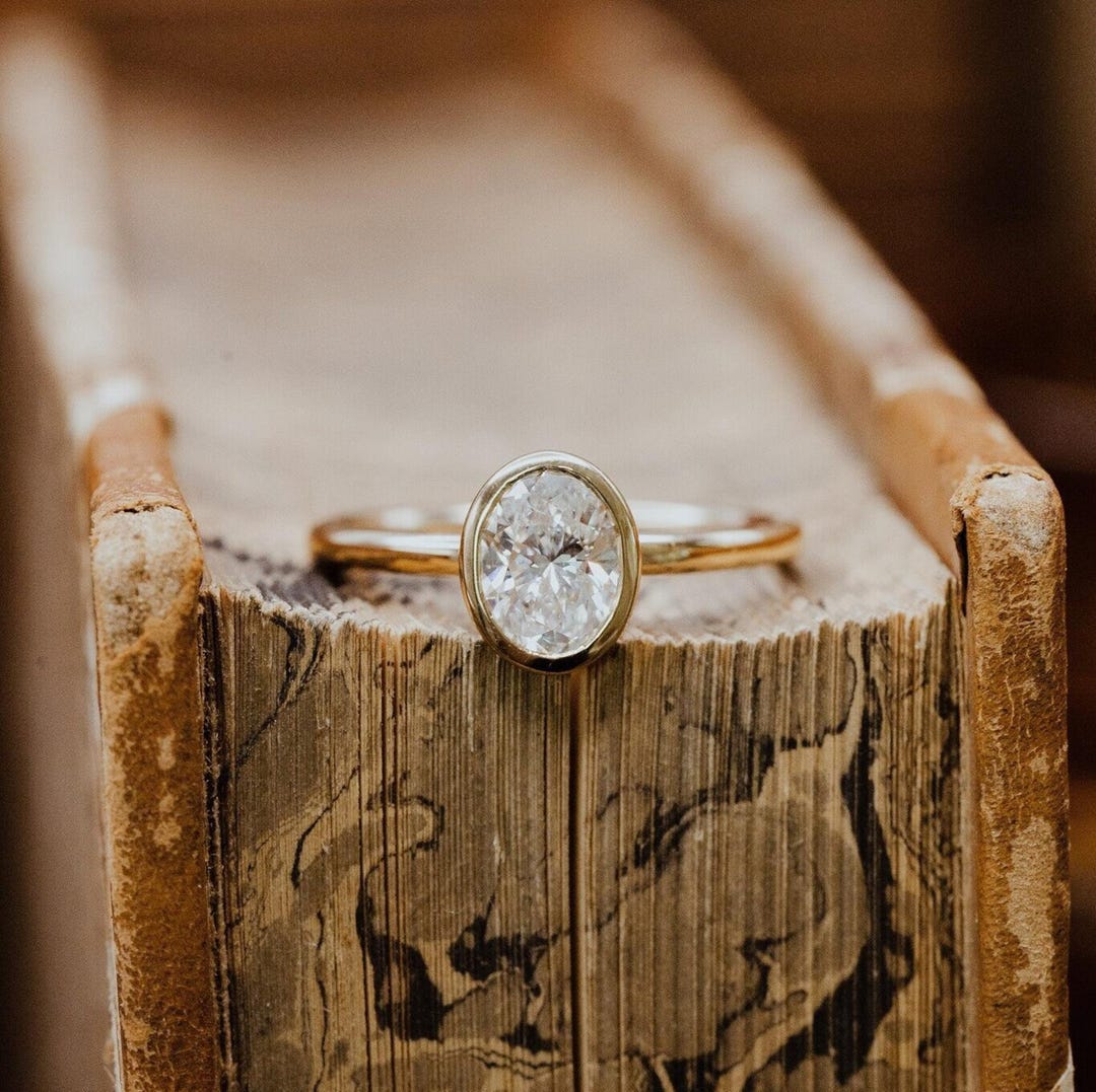 3 CT Oval Cut Moissanite Engagement Ring 14K Gold Ring Bezel Set ...