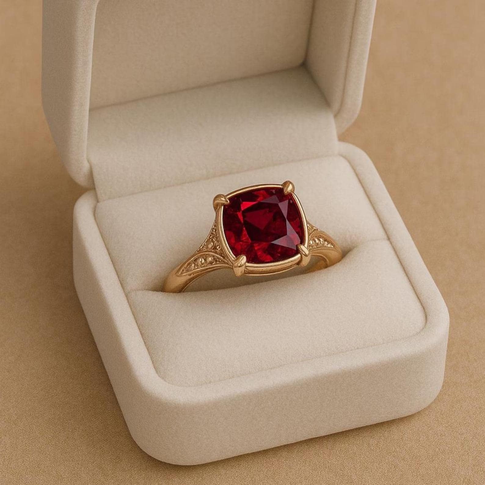Vintage Cushion Cut Ruby Ring, 14k Gold Art Deco Inspired Ruby Ring ...
