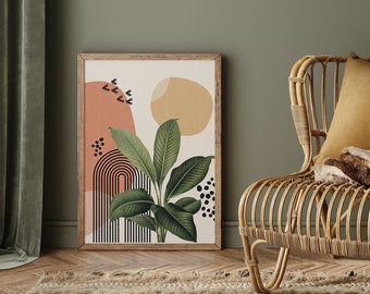 Abstract, Botanical Print, Printable, Wall Art,Neutral Art Print,Boho Home Decor, Leaves, Digital Print, Minimalist Poster, Instant Download