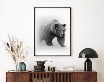 Arte de pared de oso, impresión de oso, desierto, fotografía, cartel de animales, arte de pared imprimible, foto de oso grizzly, descarga instantánea de arte de pared grande