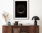 Minimalist, Horoscope art, Sun, Moon, Stars, Line art, Dark background, Minimalist, Modern House, Digital Print,black,beige