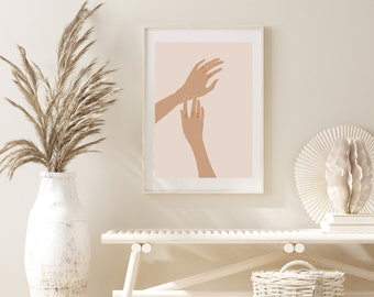 Ilustración de mano boho, arte de pared imprimible, cartel minimalista, impresión de arte abstracto, arte de pared moderno, impresiones de arte neutral, manos de mujer