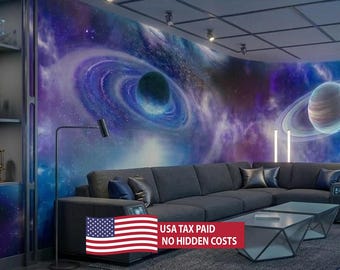 Galaxy Sterne Wallpaper |Deep Space | Azurblaues Violett | Universum Wandbild