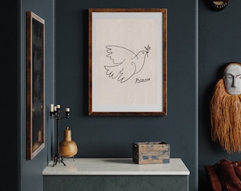 Picasso Dove Print, Printable Wall Art, Pablo Picasso,Bird Art, One Line Lithograph,Print,Minimalist Exhibition Poster,Peace Freedom Print