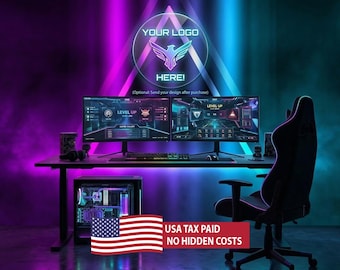 Benutzerdefiniertes Gamer Logo Hintergrundbild | Neon Cyberpunk Gaming Zimmer Dekor | Schälen und aufkleben