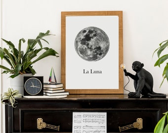 Luna, Mond, Weltraum, La Luna, printable, Wandkunst, Mid Century, Print, Boho Decor, Minimal Print,minimalistisches Zuhause