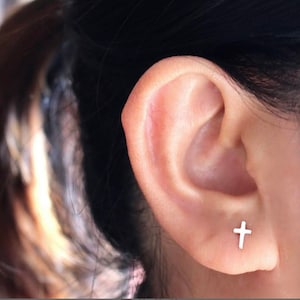 14K Gold Tiny Cross Stud Earrings , Dainty Gold Cross Stud Earrings , 14K Solid Gold Cross Earrings , Minimalist Gold Cross Stud Earrings