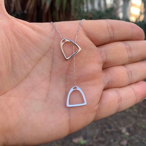 Silver Double Stirrup Necklace, Stirrup Lariat Necklace , Stirrup Necklace , Stirrup Horse Necklace , Equestrian Necklace ,  Double Stirrup