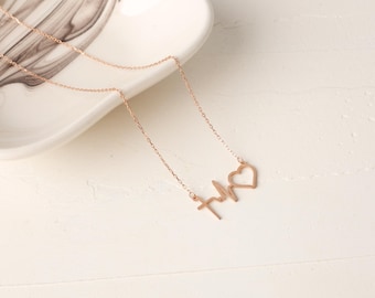 14k Solid Gold Heartbeat Necklace, Faithful Heartbeat Jewelry, Heartbeat of Love Necklace,Elegant Nurse Gift,Ekg Necklace,medical necklace