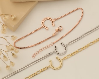 14k horseshoe bracelet and anklet - Silver Horseshoe Anklet - Sterling Silver Horseshoe bracelet - Silver Anklet Gift - Silver Bracelet Gift