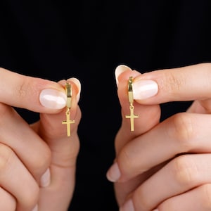 Cross gold earrings, Cross hoops, cross earrings, Jewelry GIFT, minimalist jewelry, small hoop earrings