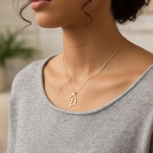 14k Gold Horse Necklace – Minimalist Equestrian Jewelry, Horse Lover Gift, Sterling Silver or 14K Gold Horse Pendant Necklace