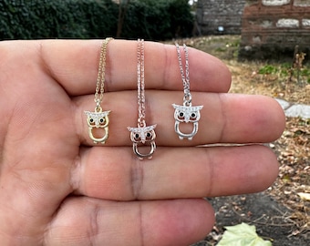 owl necklace for women , gold owl necklace , cute owl necklace charm , owl necklace