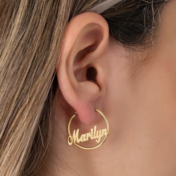Personalized Name C Hoop Earrings in Gold, Custom Earrings, Name Earrings, Name Hoops, Name Hoop Earrings, Hoop Earrings Silver, Big Hoops