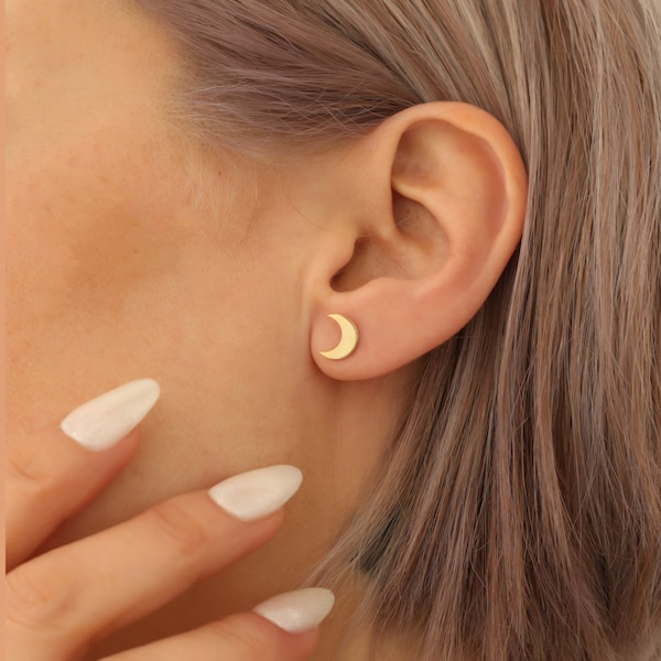 14k Gold Moon Earrings , Sterling Silver Moon Earrings , Dainty Moon Earrings,Small Moon Stud , Moon Earrings ,  Moon Jewelry