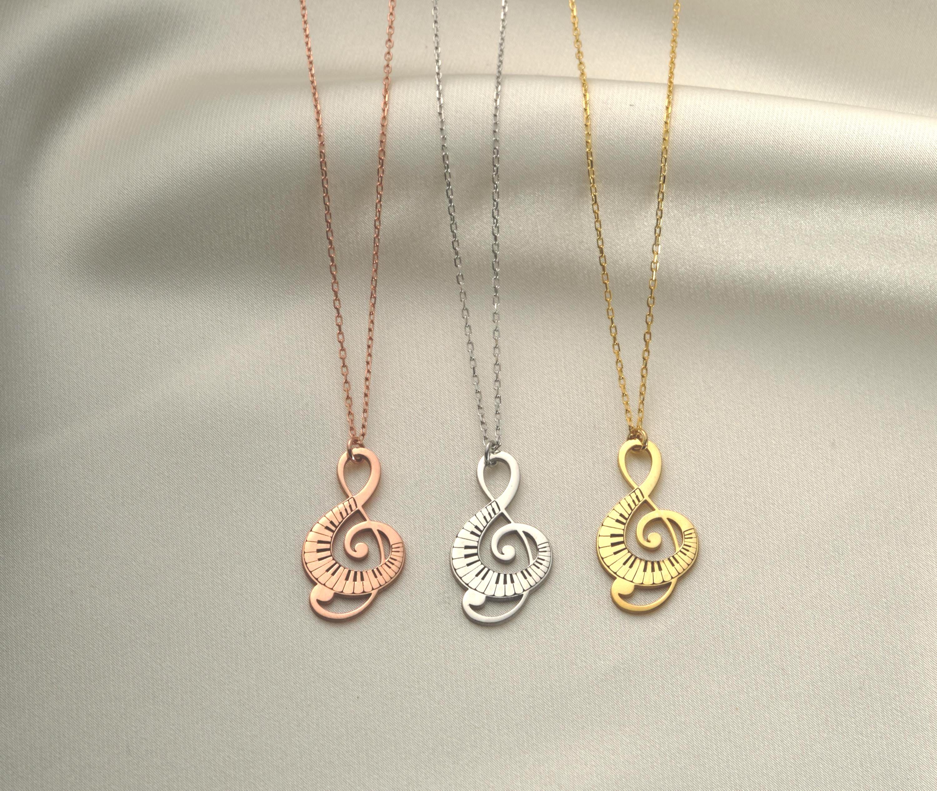 14k Treble Clef Necklace - Treble Clef Jewelry - Music Note Necklace - Dainty Instrumental Necklace for Music Lovers - Music Teacher Gift