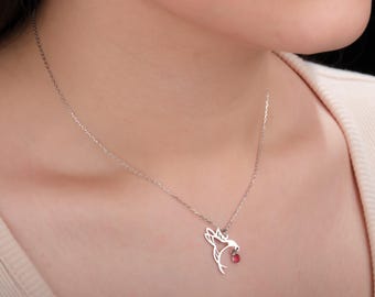 Geboortesteenketting kolibrie • 925 zilveren vogelsieraden • Gepersonaliseerde geluksketting • Sierlijke kolibrie cadeau voor haar • Natuurliefhebber cadeau