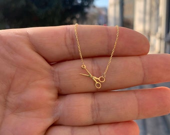 14k Gold Tiny Scissors Necklace, Small Scissor Necklace, Dainty Scissor Necklace , Hairstylist Gift , Hairdresser Gift , Hairstylist Jewelry