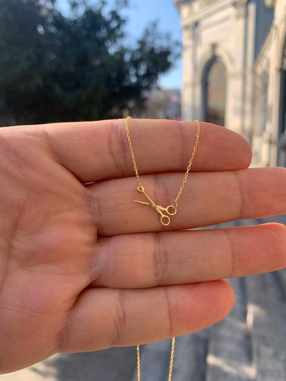 14k Gold Tiny Scissors Necklace, Small Scissor Necklace, Dainty Scissor Necklace , Hairstylist Gift , Hairdresser Gift , Hairstylist Jewelry