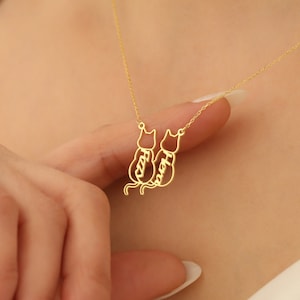 14k Gold Personalized Named Cat Necklace - Customized Cat Necklace - Unique Handmade Cat Necklace - Personalized Gift for Cat Lovers