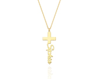 Collar con cruz de regalo, collar con colgante de cruz de oro, collar para mujer, regalo para ella, collar con cruz chapado en oro, collar con cruz de oro, regalo