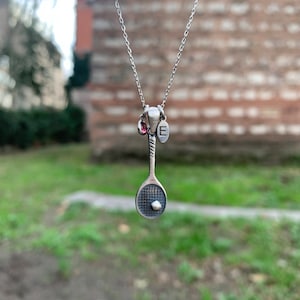 Personalized Tennis Racket Necklace with Birthstone-Letter Charm,Tennis Racket necklace,Sports Gifts for Daughter,Tennis Gifts