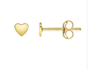 Kolczyki z małym sercem z 14-karatowego złota, Małe kolczyki w kształcie serca, Kolczyki z sercem, Kolczyki z litego złota w kształcie serca, Delikatne kolczyki w kształcie serca