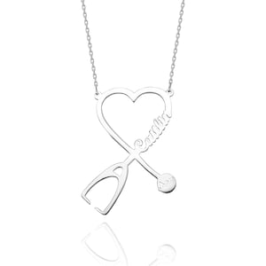 Custom Name Stethoscope Necklace,14K Solid Gold Personalized Stethoscope Name Necklace, Medical Gift,Nurse Gift,Graduation Gift,ECG Necklace