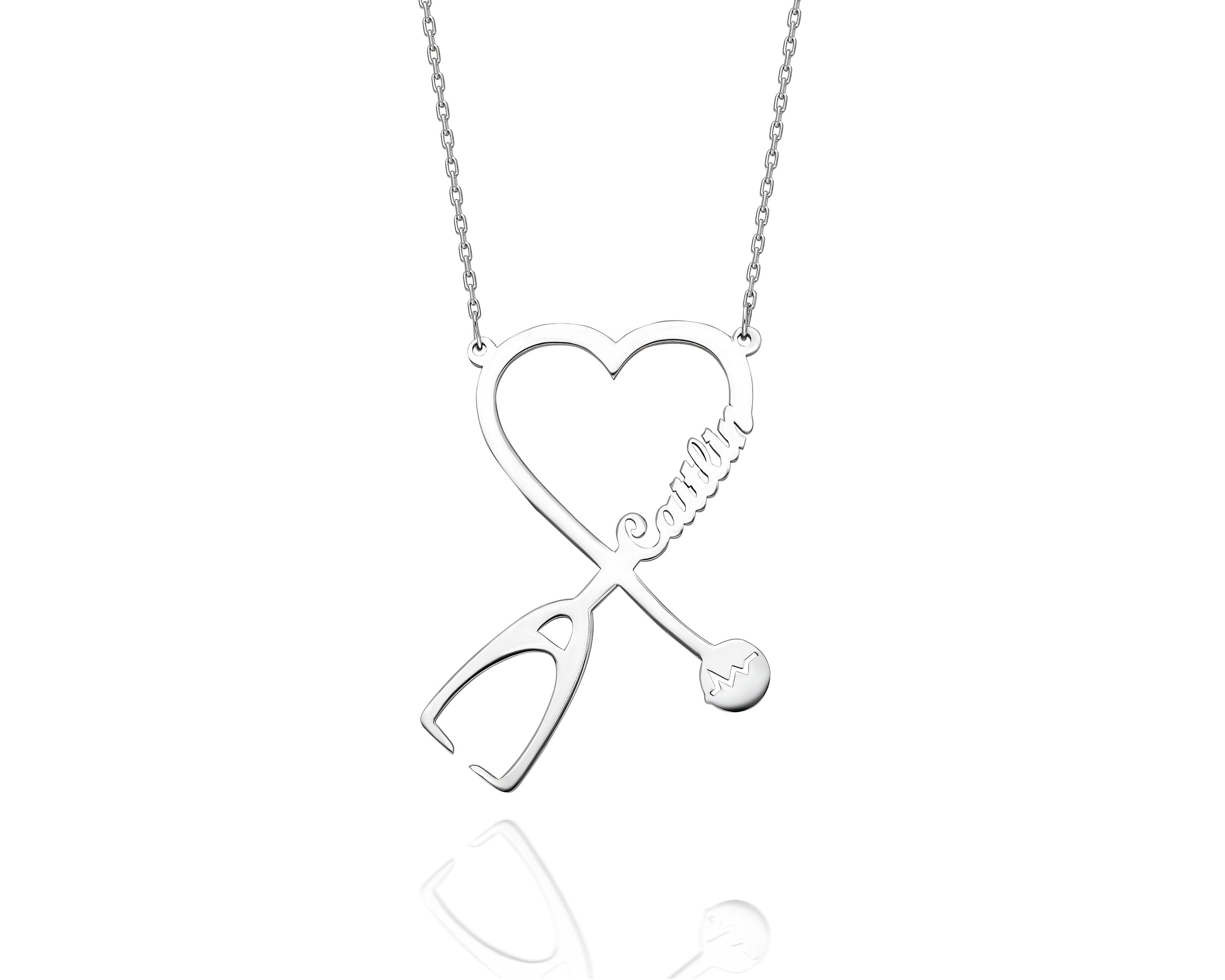 Custom Name Stethoscope Necklace Heart Name Necklace Etsy