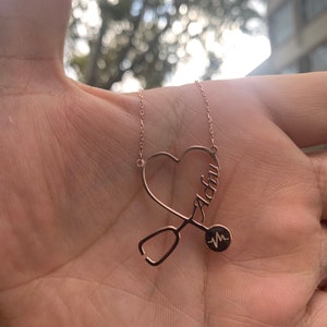 Graduation Gift Custom Name Stethoscope Necklace Medical Student Gift Nurse Gift Doctor Gift Dainty Name Necklace image 4