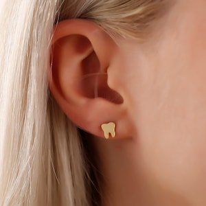 14k Gold Dentist Gestüt, 14K Gold & 925 Sterling Silber Zahnstecker, Minimalistischer Zahnschmuck, einzigartiges zahntechnisches Zubehör