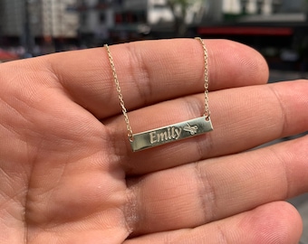 14k Gold Bar Scissors Comb Necklace , Scissor Name Necklace , Hairstylist Gift ,Hairdresser Gift , Scissors Comb Bar Necklace