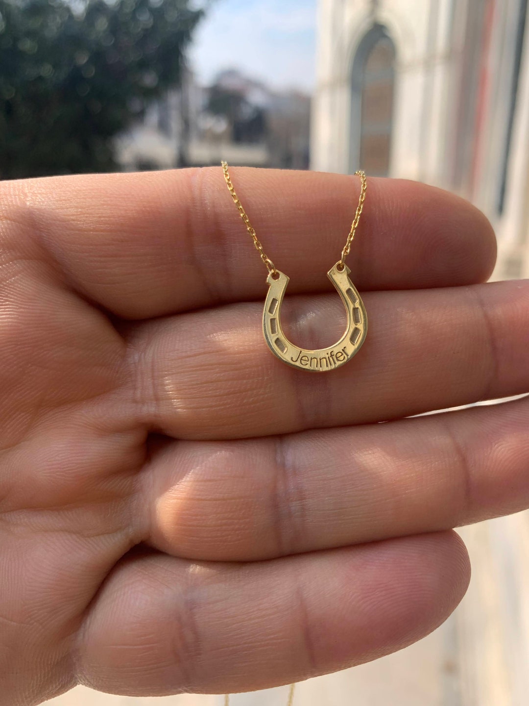 Horseshoe Pendant Necklace Solid 14K Real Gold Good Women Luck Charm Rope  Chain | eBay