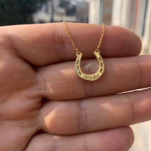 14k Gold Horseshoe Name Necklace , Custom Horseshoe Necklace , Engraved with Your Name or Horse Name , Lucky Horseshoe Pendant Necklace