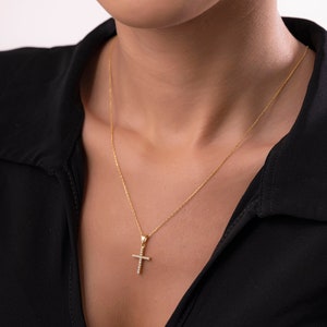 14k Gold Diamond Cross , Diamond Cross Necklace ,Cross Necklace, Dainty Diamond Cross, Baptism Gift, Communion, Cross pendant,Christmas Gift