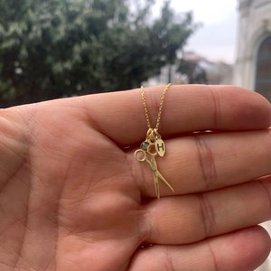 Scheren-Halskette mit Geburtsstein, zierliche Scheren-Halskette, zarte Friseur-Halskette, Friseur-Geschenk, Friseur-Schmuck