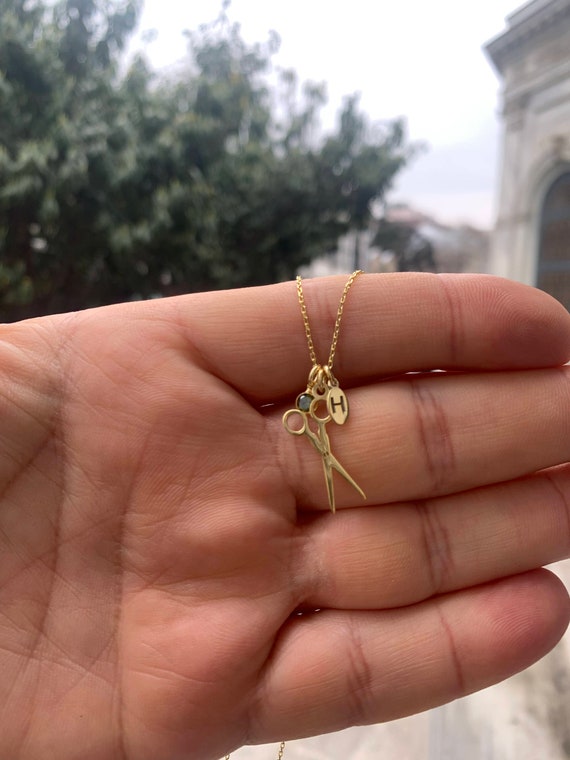Scissor Necklace With Birthstone ,Dainty Scissor Necklace , Delicate Hairstylist Necklace , Hairdresser Gift , Hairstylist Jewelry