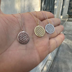 14k Solid Gold Flower Of Life Necklace-Sacred Geometry Pendant in 925 Sterling Silver&14K Solid Gold- Spiritual Jewelry for Harmony  Balance