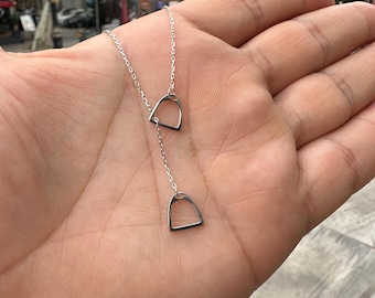 Tiny Double Stirrup Necklace(0,39inc),14k Gold Equestrian Necklace,Equestrian gift,Silver Equestrian Necklace,Silver Double Stirrup Necklace