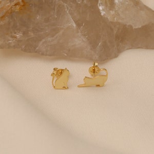 Orecchini a bottone a forma di gatto 14k, orecchini a forma di gatto, orecchini a forma di gattino in argento sterling, regalo per gli amanti dei gatti, orecchini a forma di gatto in argento sterling 925, orecchini a bottone a forma di gatto