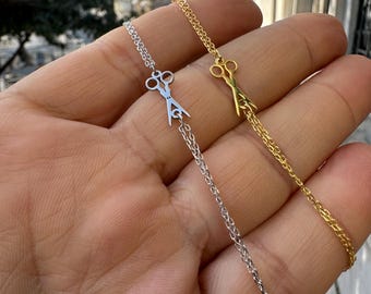 Pulsera de tijeras pequeñas de oro de 14 quilates, joyería ajustable para peluqueros, regalo para peluqueros, pulsera minimalista, joyería para peluqueros, regalo para peluqueros.