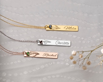 Collier de fleur de mois de naissance avec pierre de naissance, collier de fleur de naissance personnalisé, cadeau de fête des mères, collier de nom de fleur de naissance Dainty