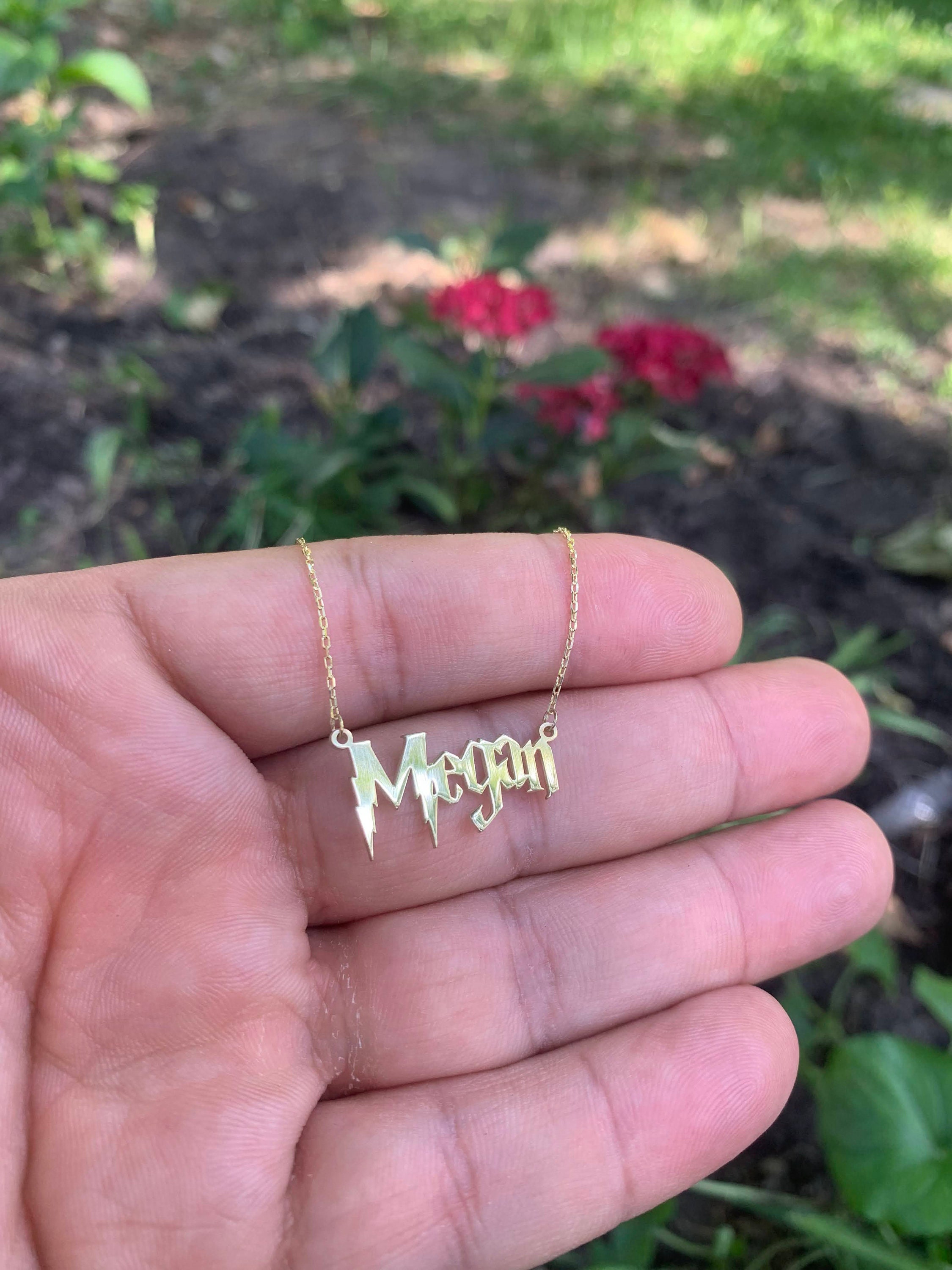 14k Solid Gold Wizard Harry P.Font Name Necklace - Personalized Harry P Font Name Necklace - Magical Nameplate Necklace for Women