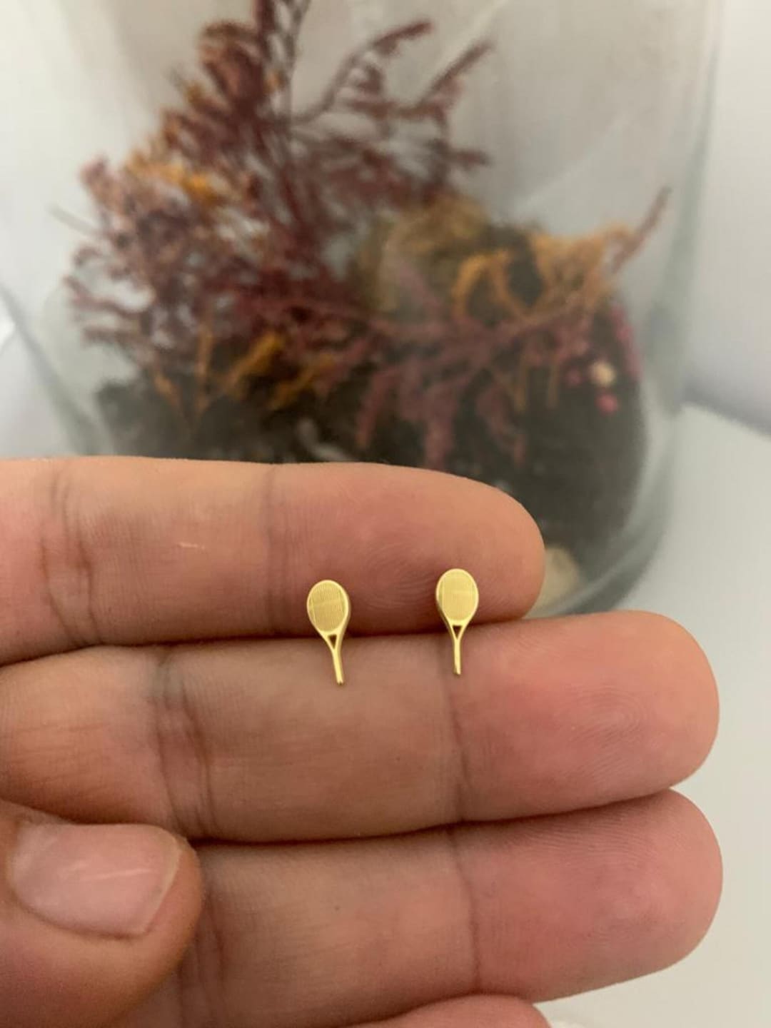 14K Gold Tennis Racket Earrings ,tennis Stud Earrings , Racket Earrings